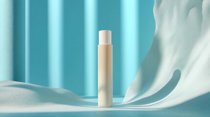 Minimalist Beauty Product Stand Against Blue Studio Background