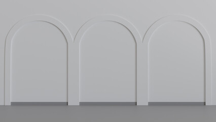 Minimalist wall with three arches, in a modern and elegant design. Perfect for interior architecture projects, decoration magazines and advertising campaigns.