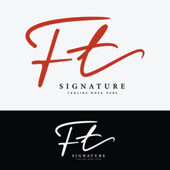 F, T, FT Initial letter logo. Alphabet FT Handwritten Signature logo