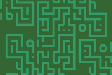 Intricate green maze pattern creating a complex visual design on textured background