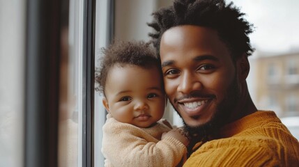 A man and a baby are smiling at the camera