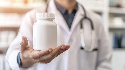 supplement bottle against a clean background, symbolizing purity, health, and wellness, ideal for showcasing vitamins, dietary supplements, and nutrition products