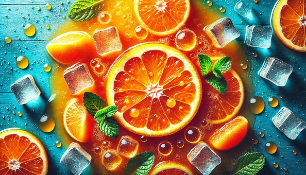 Juicy Kinnow slices floating in a fruity drink