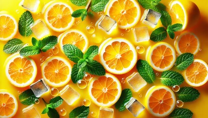 Juicy yuzu slices floating in a fruity drink