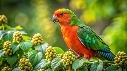 Male King Parrot Feeding on Hop Bush - Vibrant Wildlife Photography