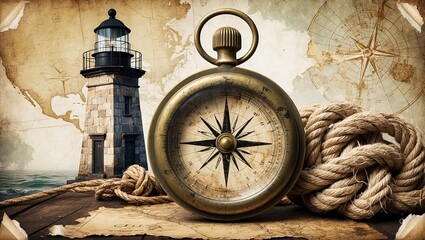 Vintage map images such as old school maps and compass directions. Nautical Vintage