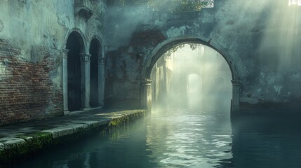 A Foggy Canal in a Mysterious, Crumbling Italian City