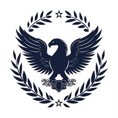 Obraz premium A stylized eagle emblem surrounded by laurel leaves and stars, symbolizing strength, power, and victory.
