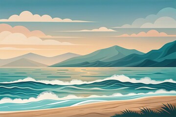 Minimalist Seascape View from Mountains in Boho Decor Style
