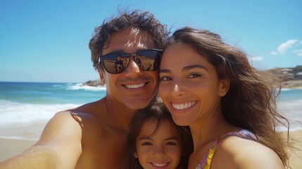 Fototapeta premium Happy family enjoying a sunny day at the beach.