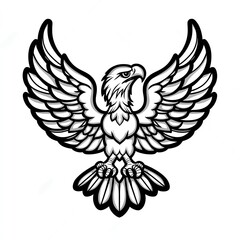 Obraz premium A stylized illustration of a soaring eagle with outstretched wings, showcasing intricate details and a dynamic pose.