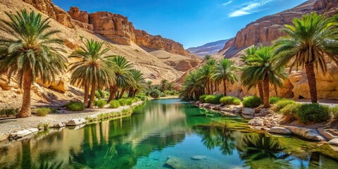 Oasis of Nefta Chebika between canyons and green palm trees Extreme Close-Up