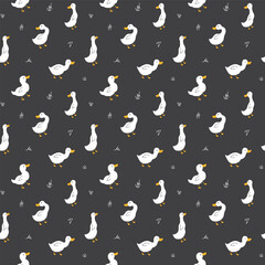 Cute Cartoon Duck Seamless Pattern, Vector Illustration Background