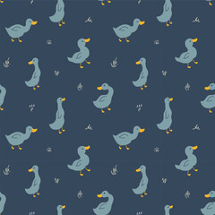 Cute Cartoon Duck Seamless Pattern, Vector Illustration Background