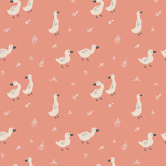 Cute Cartoon Duck Seamless Pattern, Vector Illustration Background