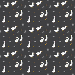 Cute Cartoon Duck Seamless Pattern, Vector Illustration Background