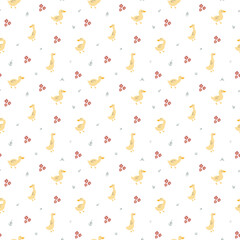 Cute Cartoon Duck Seamless Pattern, Vector Illustration Background