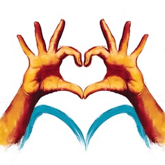 Two painted colorful hands forming a heart on a white background