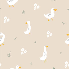 Obraz premium Cute Cartoon Duck Seamless Pattern, Vector Illustration Background