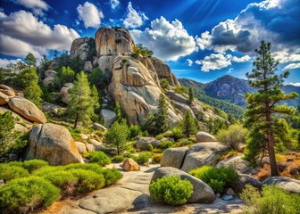 Scenic View of Mormon Rock in San Bernardino National Forest, California with Copy Space for Nature and Travel Themes