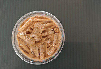 iced , cold coffee ,on the table. Refreshment  top view.