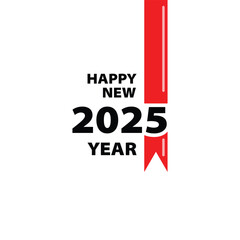 2025 abstract Happy New Year poster with red stripe, background. 