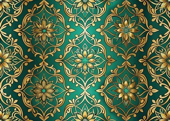 Obraz premium Seamless Repeating Pattern Tile in Gold and Teal for Elegant Landscape Photography Backgrounds