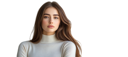 A chic female model represented as a PNG cutout, set against a transparent backdrop for easy layering and incorporation into various visual media