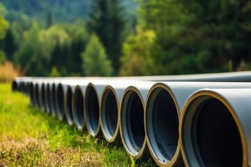 Close-up of Concrete Pipes in a Green Forest Setting