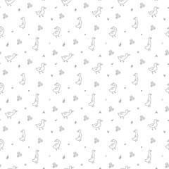 Cute Cartoon Duck Seamless Pattern, Vector Illustration Background