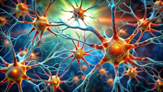 Multiple sclerosis MS microglia cells damage myelin sheath axons, red demyelinated axons