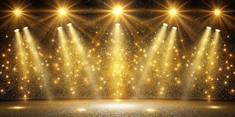 Panoramic golden glitter stage with spotlights for premium ceremonies
