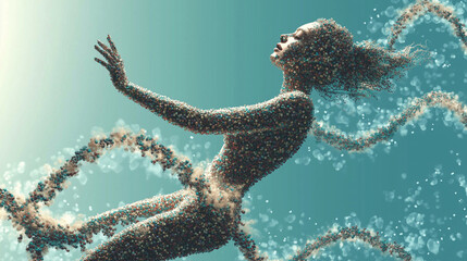 Obraz premium The Transformative Power of Biotechnology Illustrated Through a Graceful Figure Entwined With Genetic Strands in a Vibrant Setting