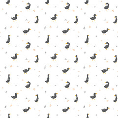 Cute Cartoon Duck Seamless Pattern, Vector Illustration Background