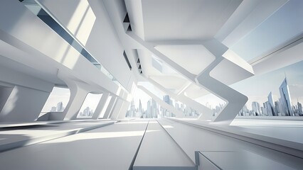 Obraz premium Abstract white interior highlights future. Polygon drawing . Architectural background. 3D illustration and rendering