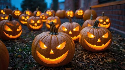 Halloween jack o lantern pumpkin. Halloween pumpkin on a grave
