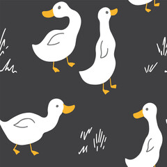 Obraz premium Cute Cartoon Duck Seamless Pattern, Vector Illustration Background