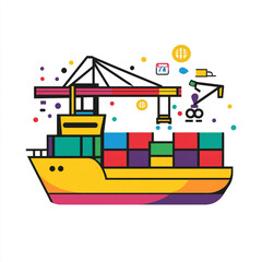 Fototapeta premium A simple icon of an ocean freight ship with containers on it. 