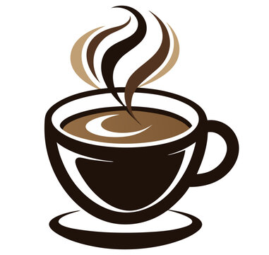 recommend clip art: Vector illustration of a steaming cup of coffee on a saucer, realistic modern hand-drawn silhouette, and icon of hot coffee.