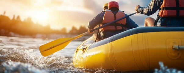 Adventurers rafting through a wild river, experiencing the thrill of uncharted waters