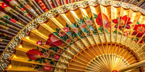Elegant Gold Chinese Fan for Home Decor and Cultural Celebrations, Perfect for Weddings, Events, and Traditional Decor