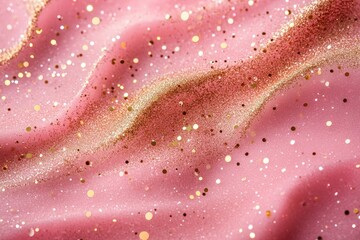Golden sparkles on pink pastel trendy background. Festive backdrop