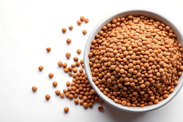Uncooked brown lentils grains background