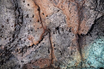 Old lava tube on Galapagos Islands with stalactite and stalagmite