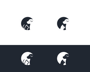 Dog and cat logo design template vector, line of pet logo design suitable for pet shop, store, cafe, business, hotel, veterinary clinic, Domestic animals vector illustration logotype, sign and symbol.