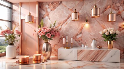 Elegant Marble with Rose Gold Accents for Luxe Home Decor, Fashion, and Stylish Backgrounds - Perfect for Modern