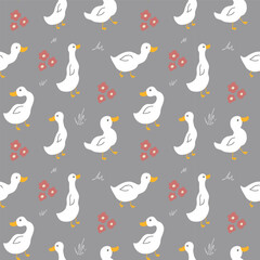 Cute Cartoon Duck Seamless Pattern, Vector Illustration Background
