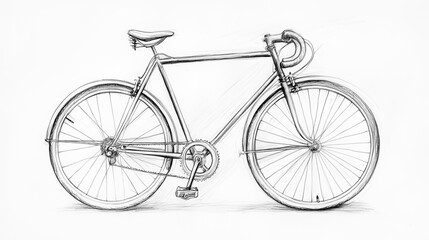 Pencil sketch of a bicycle, capturing its simple yet functional design with detailed elements such as the wheels, frame, handlebars, and pedals