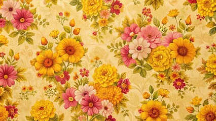retro floral wallpaper in yellow and pink