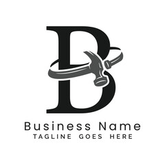 B Letter logo construction vector for woodworking company. Alphabet B hammer template illustration © MuhammadAli